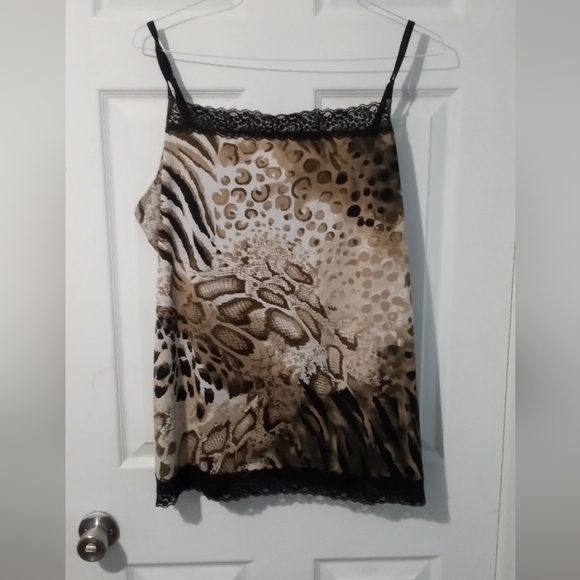 Fashion Bug Leopard Print Camisole with Lace Trim - Picture 1 of 4
